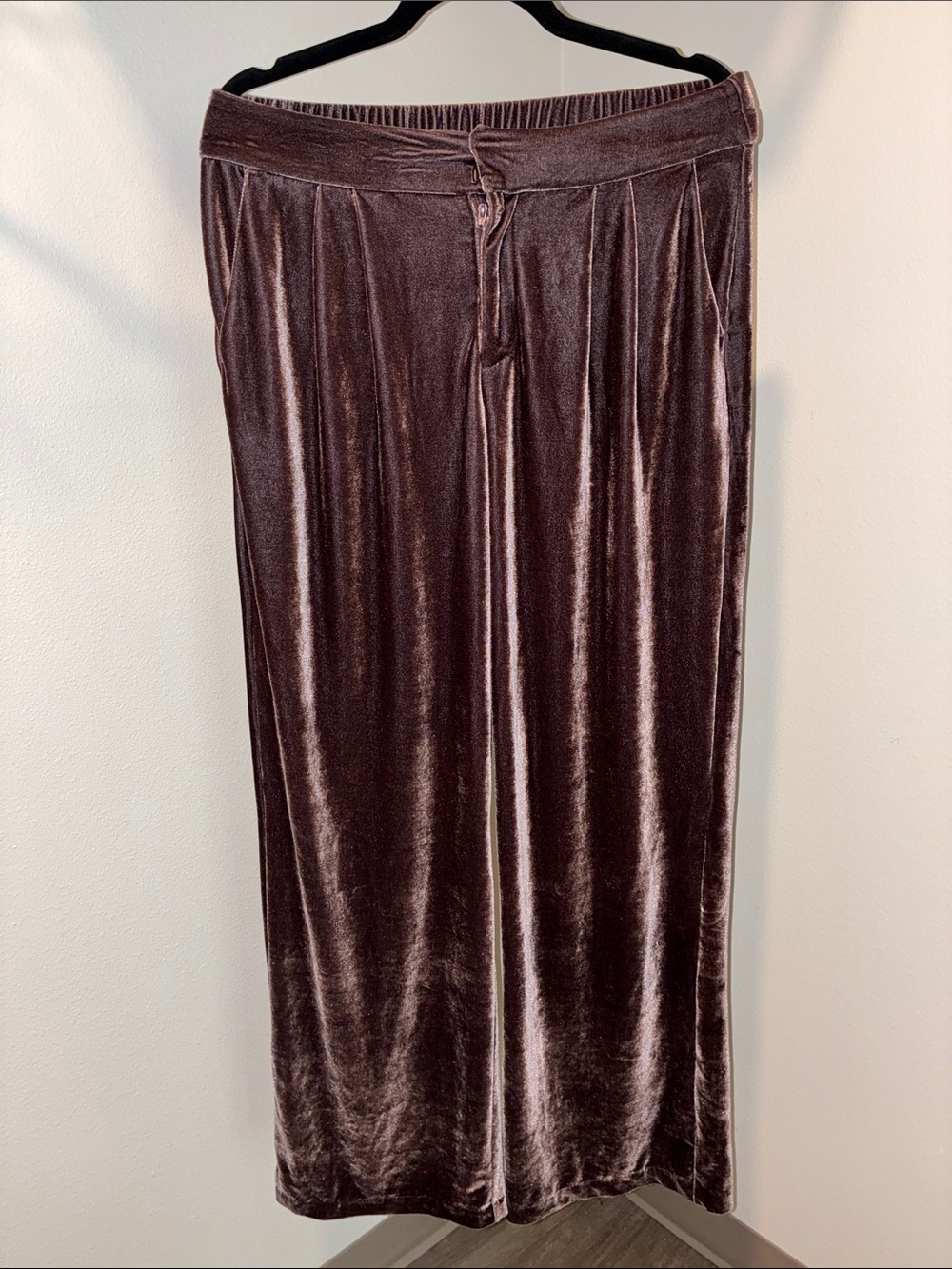 Velvet Wide Leg Pants Size 8 Mauve Pink Drawstring Loungewear